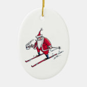 Santa Skiing oval ceramic ornament セラミックオーナメント (正面)