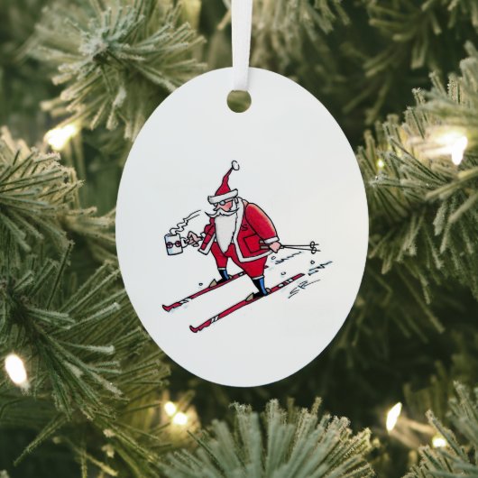 Santa Skiing oval metal ornament メタルオーナメント (インサイチュ)