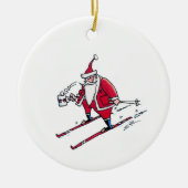 Santa Skiing round ceramic ornament セラミックオーナメント (正面)