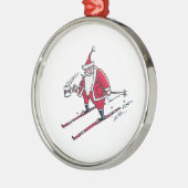 Santa Skiing round premium ornament メタルオーナメント (左)
