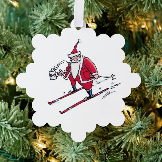 Santa Skiing snowflake paper ornament オーナメントカード (インサイチュ (木))