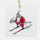 Santa Skiing square ceramic ornament セラミックオーナメント (正面)