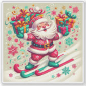 Santa Skiing With Colorful Gifts シール (正面)
