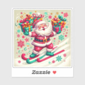 Santa Skiing With Colorful Gifts シール (シート)
