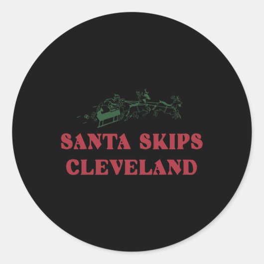 Santa Skips Cleveland Funny Santa Reindeer Xmas Ch ラウンドシール (正面)