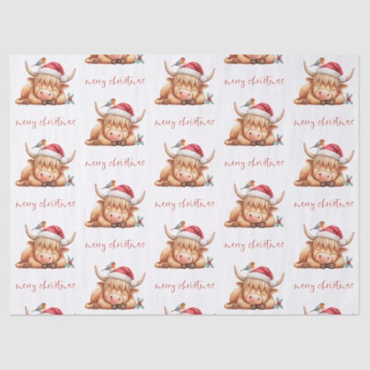 Santa Sleeping Highland Cow Script Merry Christmas 薄葉紙 (正面)