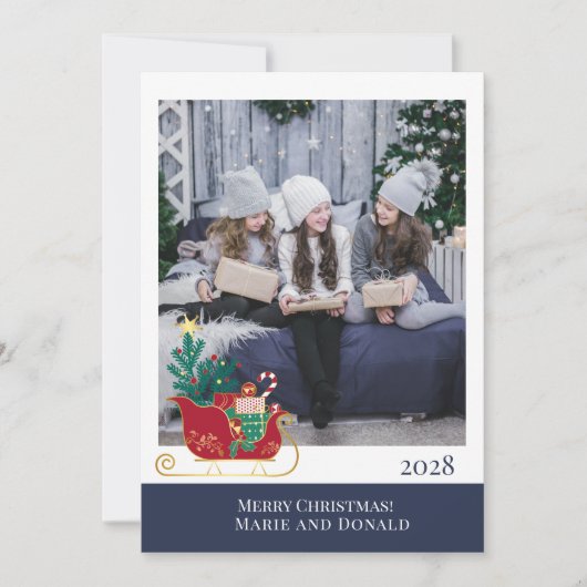 Santa Sleigh自分の写真のクリスマスを追加 シーズンカード (正面)