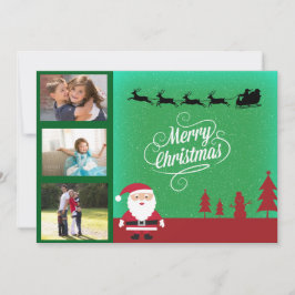 Santa Sleigh & Family 3 Photo Christmas シーズンカード