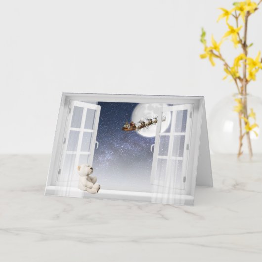 Santa Sleigh in open window カード (黄色い花)