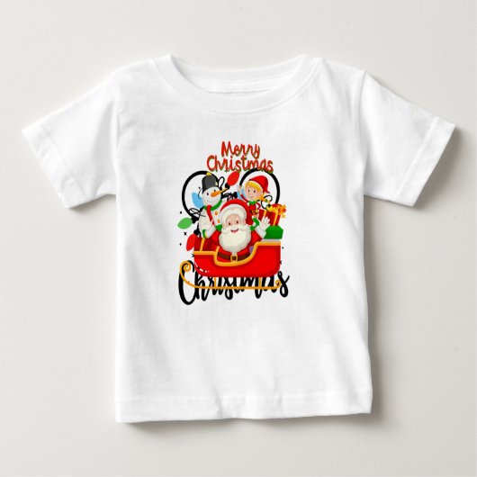 Santa Sleigh Merry Christmas Cartoon ベビーTシャツ (正面)