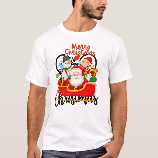 Santa Sleigh Merry Christmas Cartoon Tシャツ (正面)