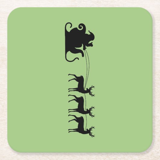 Santa sleigh reindeer スクエアペーパーコースター (正面)