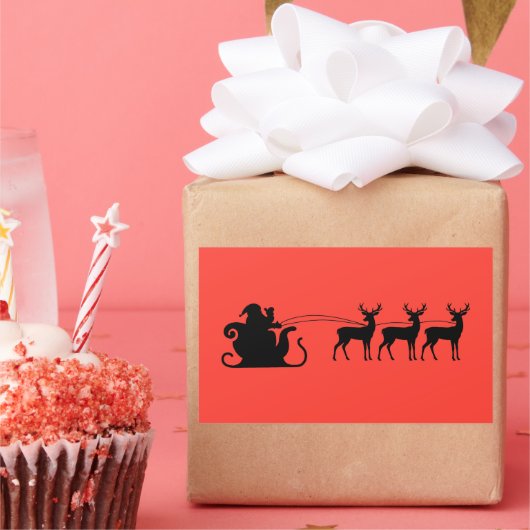 Santa sleigh reindeer 長方形シール (パーティー)