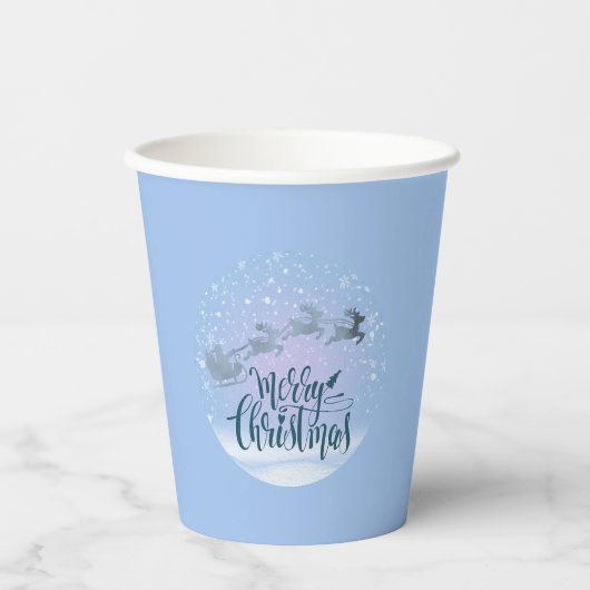 Santa Sleigh & Reindeer Merry Christmas 紙コップ (正面)