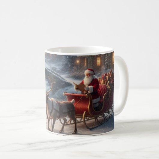 Santa Sleigh Reindeer Snowy Christmas Village Mug コーヒーマグカップ (正面右)