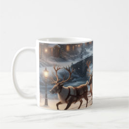 Santa Sleigh Reindeer Snowy Christmas Village Mug コーヒーマグカップ