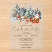  Santa,Sleigh,Reindeers,Forest Christmas Party   アクリル招待状 (正面)