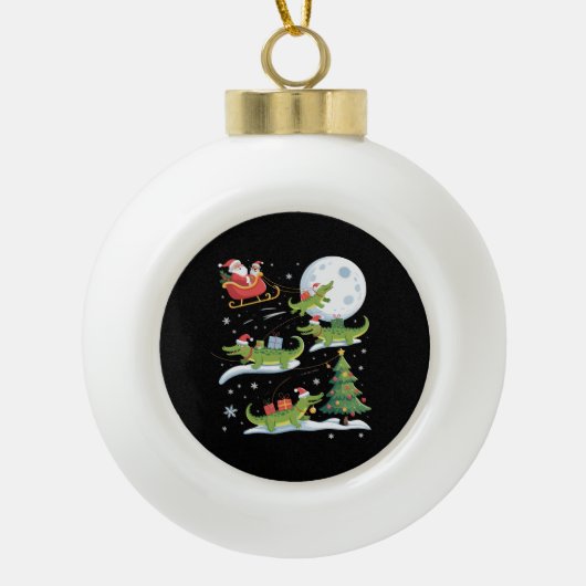 Santa Sleigh Riding Alligator Christmas Funny Xmas セラミックボールオーナメント (正面)