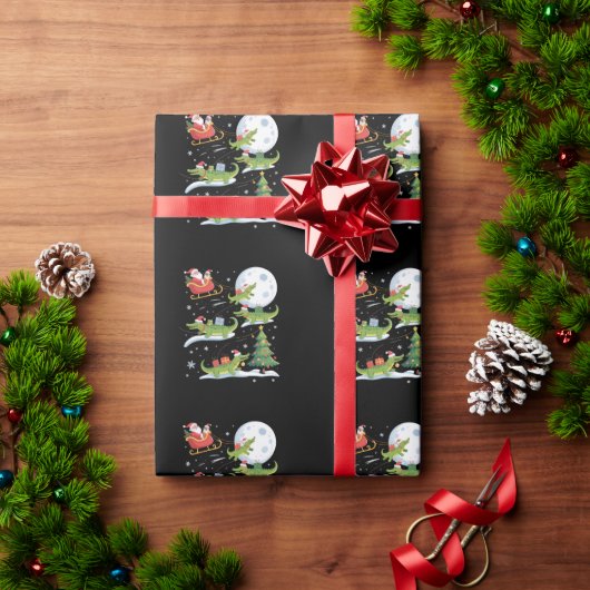 Santa Sleigh Riding Alligator Christmas Funny Xmas ラッピングペーパー (クリスマスギフト)