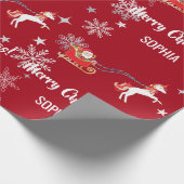 Santa Sleigh Unicorn Snowflakes Personalized Xmas ラッピングペーパー (角)
