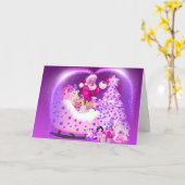 Santa Sleigh With Children Gifts Greeting Card カード (黄色い花)