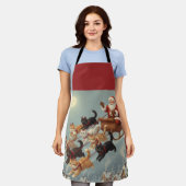 Santa Sleigh with Flying Cats Christmas Apron エプロン (着用した状態)