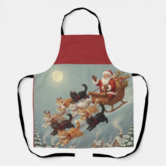 Santa Sleigh with Flying Cats Christmas Apron エプロン (正面)