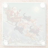 Santa Sleigh with Flying Cats Glass Coaster ガラスコースター (裏面)
