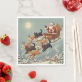 Santa Sleigh with Flying Cats Napkins スタンダードランチョンナプキン (インサイチュ)