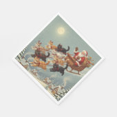 Santa Sleigh with Flying Cats Napkins スタンダードランチョンナプキン (角)