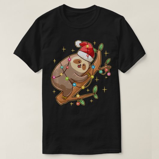 Santa Sloth Christmas Lights Animal Lover Zoo Funn Tシャツ (デザイン正面)