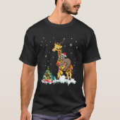 Santa Sloth Riding Giraffe Reindeer Xmas Light Lov Tシャツ (正面)