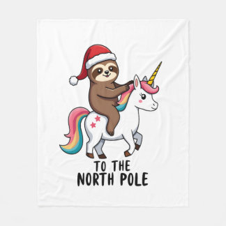 Santa Sloth Riding Unicorn Funny Girl Christmas T- フリースブランケット
