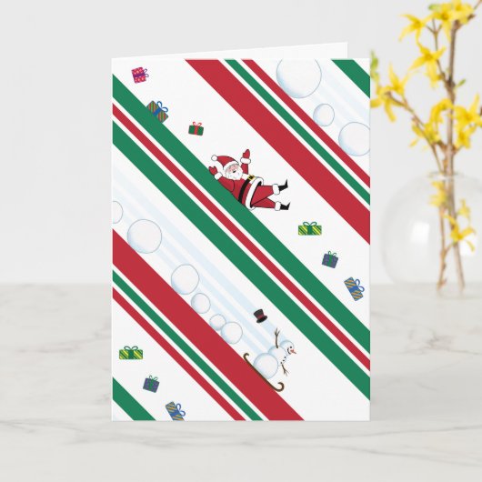 Santa & Snowman Christmas Stripes カード (黄色い花)