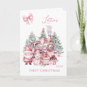 Santa Snowman Christmas Train Folded Greeting Card カード (正面)