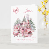 Santa Snowman Christmas Train Folded Greeting Card カード (黄色い花)