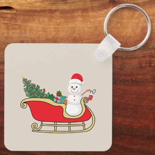 Santa snowman distributing gifts キーホルダー (裏面)