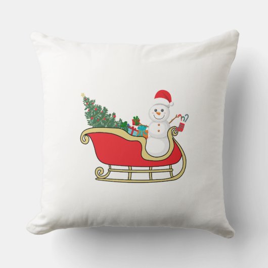 Santa snowman distributing gifts クッション (正面)