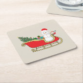 Santa snowman distributing gifts スクエアペーパーコースター (アングル)