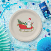Santa snowman distributing gifts ペーパープレート (パーティー)