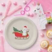 Santa snowman distributing gifts ペーパープレート (パーティー)