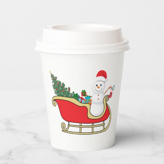 Santa snowman distributing gifts 紙コップ (裏面)