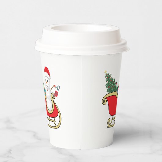 Santa snowman distributing gifts 紙コップ (右)