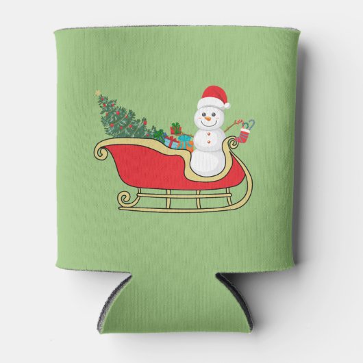 Santa snowman distributing gifts 缶クーラー (正面)