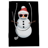 Santa Snowman Golf Ball Christmas Golfer Gift ミディアムペーパーバッグ (正面)