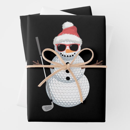 Santa Snowman Golf Ball Christmas Golfer Gift ラッピングペーパーシート (インサイチュ)