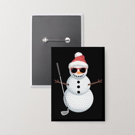 Santa Snowman Golf Ball Christmas Golfer Gift  缶バッジ (正面/裏面)