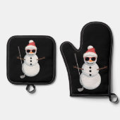 Santa Snowman Golf Ball Christmas Golfer Gift  鍋つかみ&鍋敷きセット (正面)