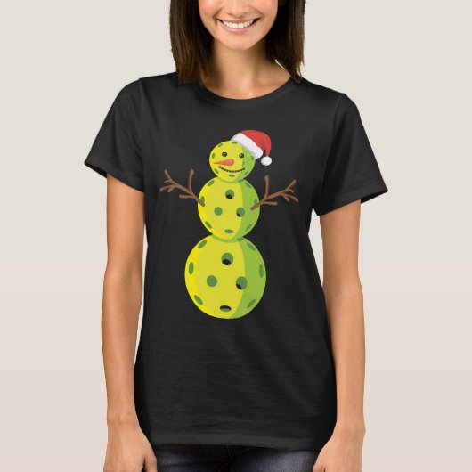 Santa Snowman Pickleball Lover Funny Christmas Gif Tシャツ (正面)