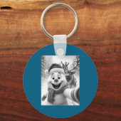 Santa Snowman Reindeer Taking A Selfie Photo Chris キーホルダー (正面)